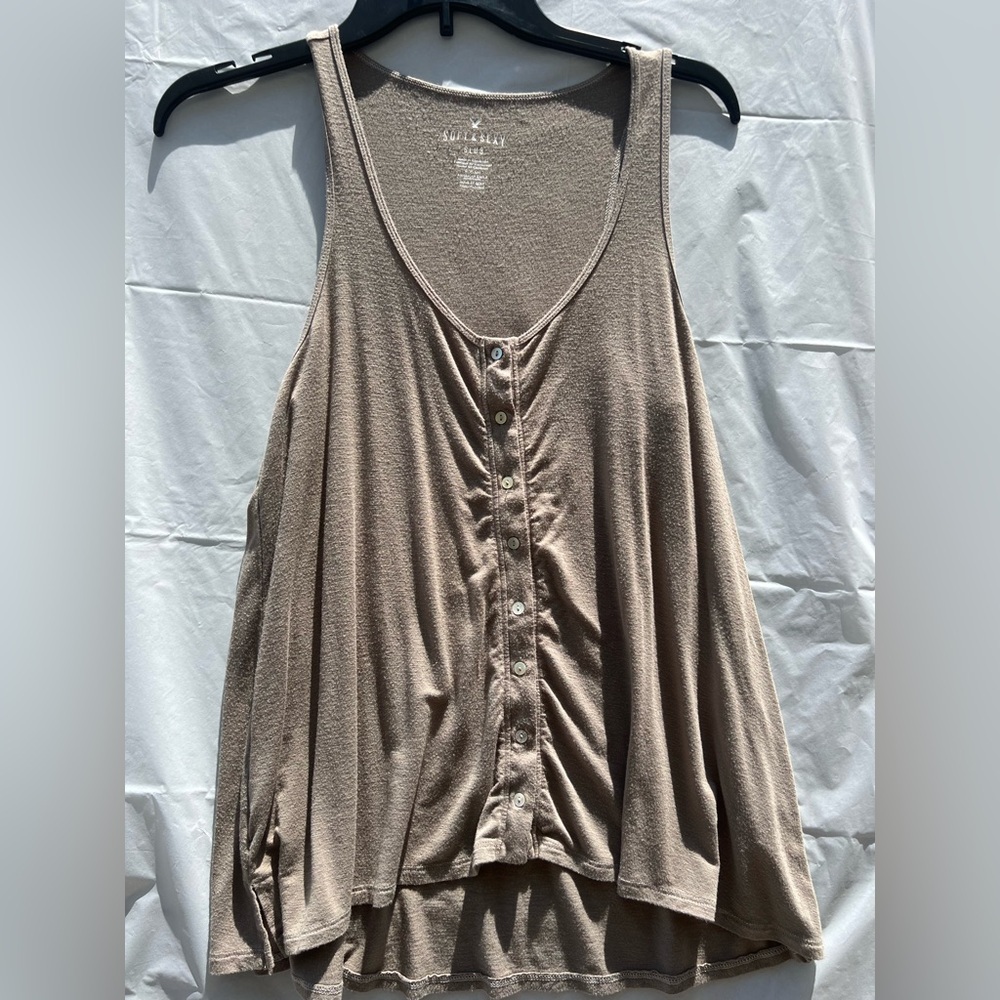 American Eagle Outfitters Gray Ruched Sleeveless Tank Top